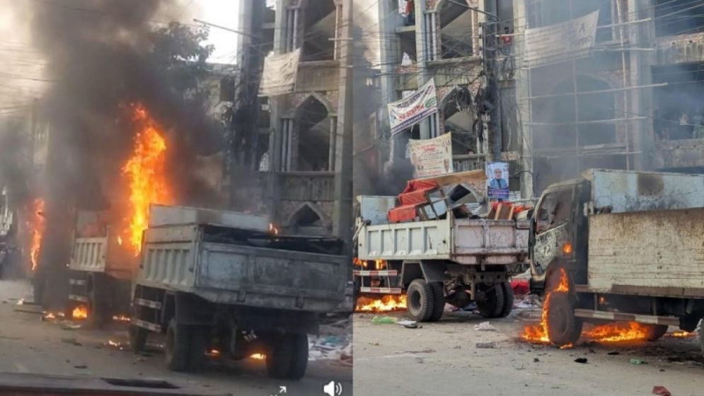 ভোলায় পৌরসভার ৩ গাড়িতে আগুন দিলেন ব্যবসায়ীরা