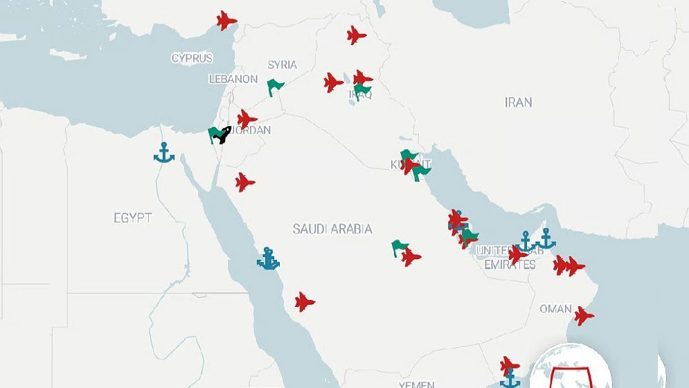 মধ্যপ্রাচ্যের কোথায় কয়টি সামরিক ঘাঁটি আছে যুক্তরাষ্ট্রের