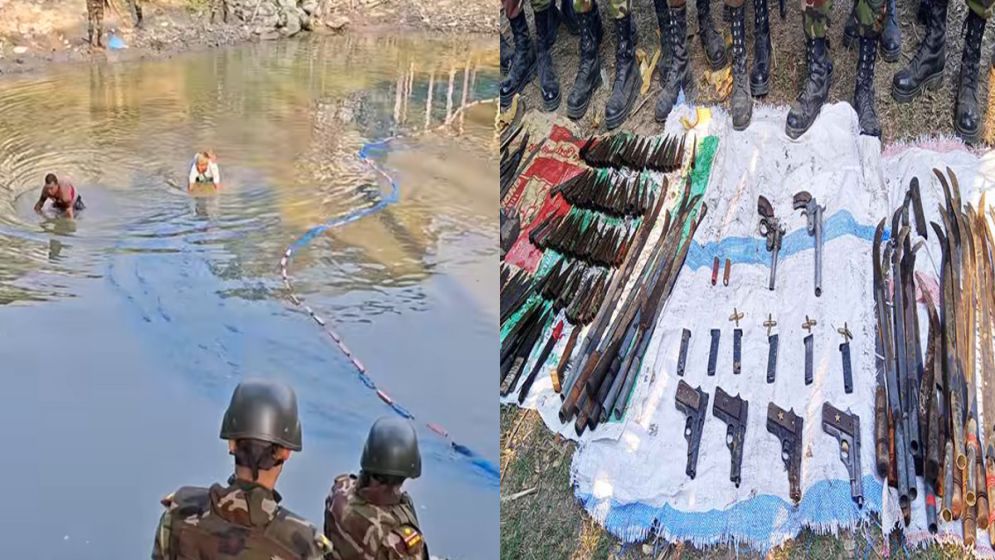 পুকুরের মধ্যে যেন অস্ত্রের খনি, হতভম্ব আইনশৃঙ্খলা বাহিনী