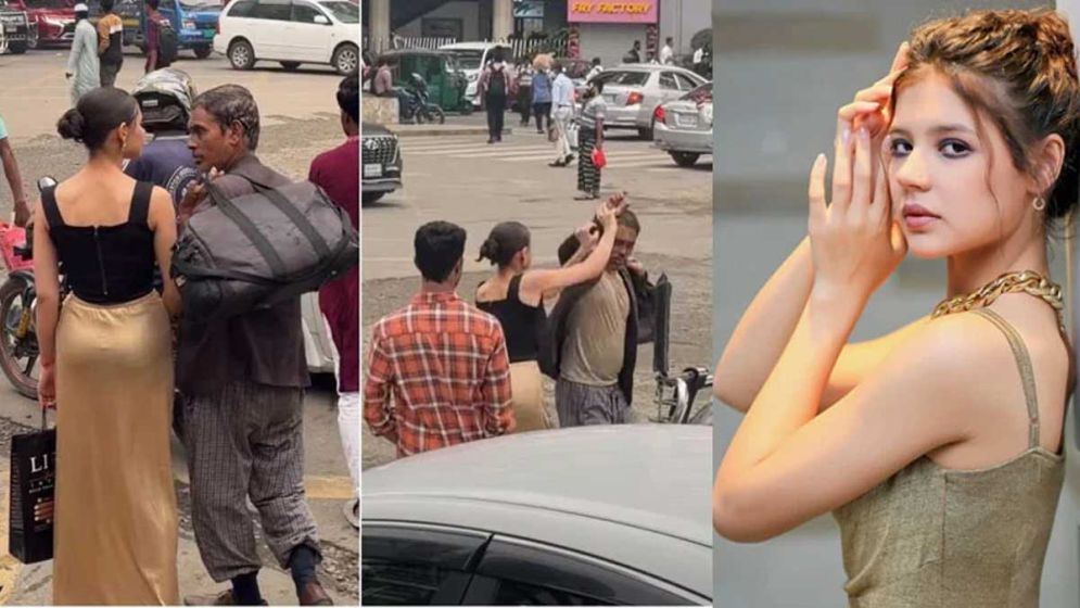ঢাকার ব্যস্ত রাস্তায় পথচারীকে পেটালেন বিদেশী নারী মডেল