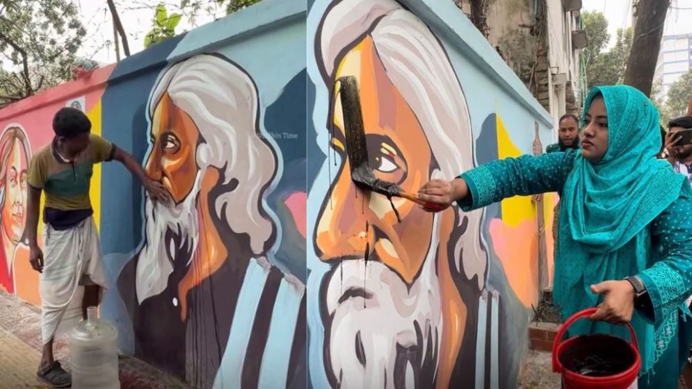 রবীন্দ্রনাথের গ্রাফিতিতে কালি—অবক্ষয়ের এক করুণ চিত্র
